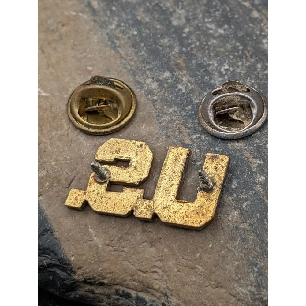 Vintage U.S. Collar Device – Brass Letters – Mismatched Tack Stops